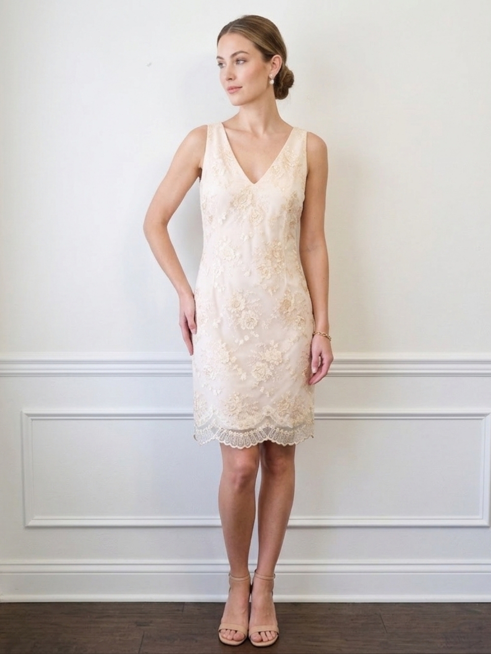 Escada Cream Floral Lace Midi Dress